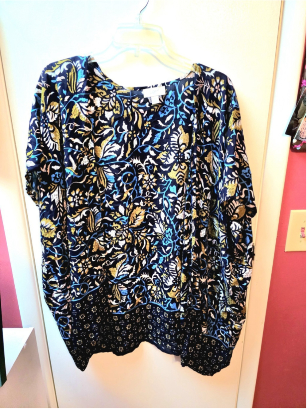 LOFT Women's XS/S Oversized Blue Floral Kimono Duster Open Front Cover Up